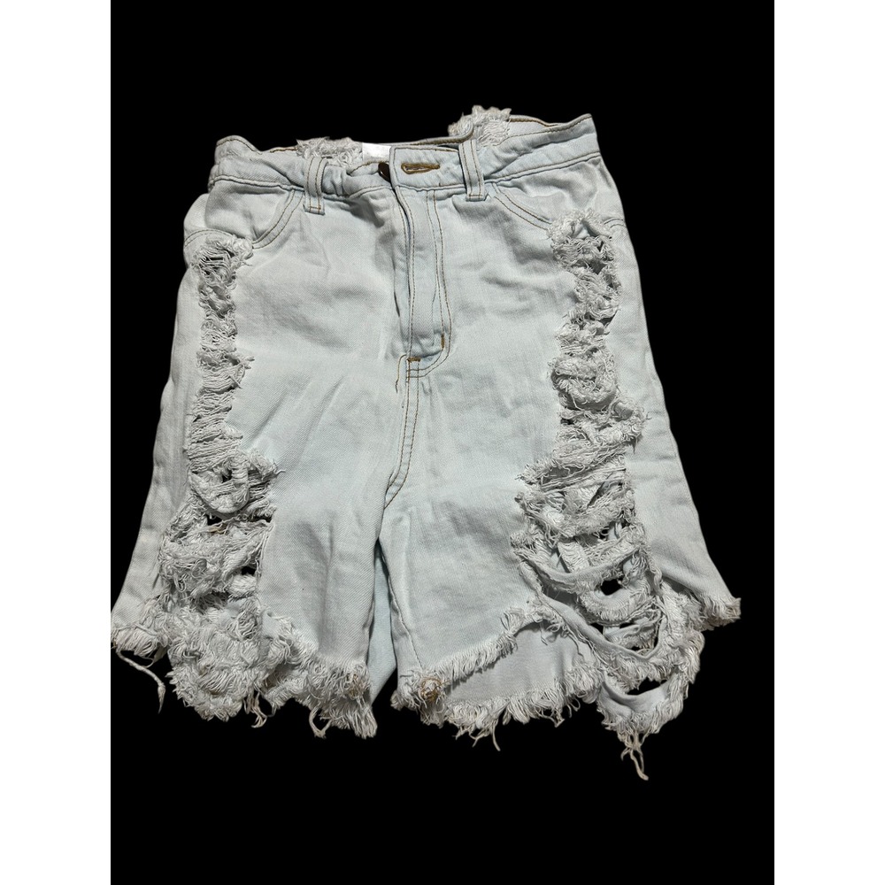 Fashion Nova Light Wash Heavily Distressed Denim Shorts Light Blue 5 27 6115F